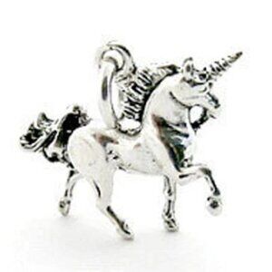 UNICORN IN PRANCING POSE CHARM IN 3D STERLING SILVER.